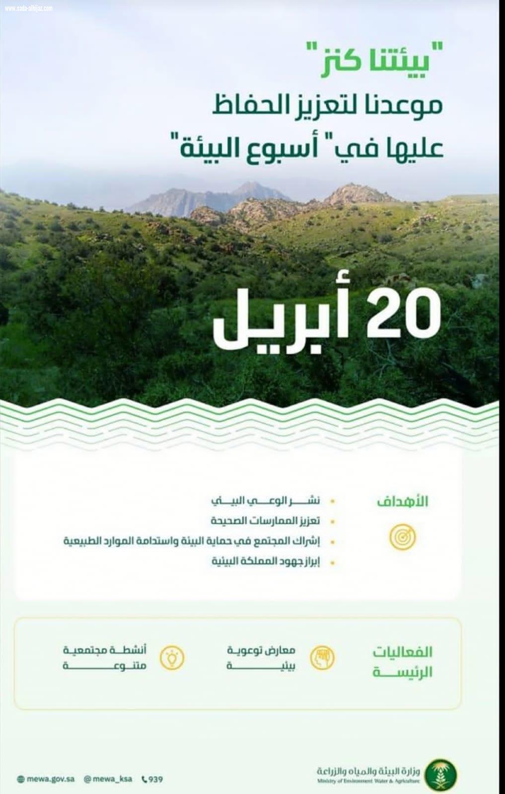 المملكة تستعد لتدشين فعاليات أسبوع البيئة في ٢٠ أبريل تحت شعار (بيئتنا كنز)