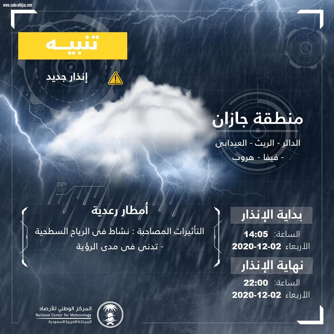 الدفاع المدني يهيب بالجميع إلى توخي الحذر لإحتمالية هطول أمطار رعدية على بعض مناطق المملكة