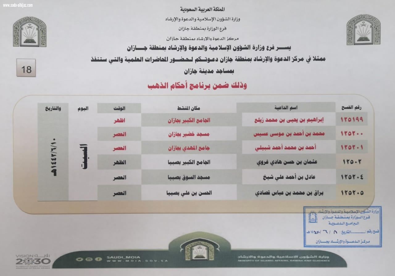 إسلامية جازان نفذت محاضرات علمية في برنامج  أحكام الذهب 