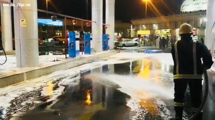 نشوب حريق في احدى محطات الوقود بحي الهجرة
