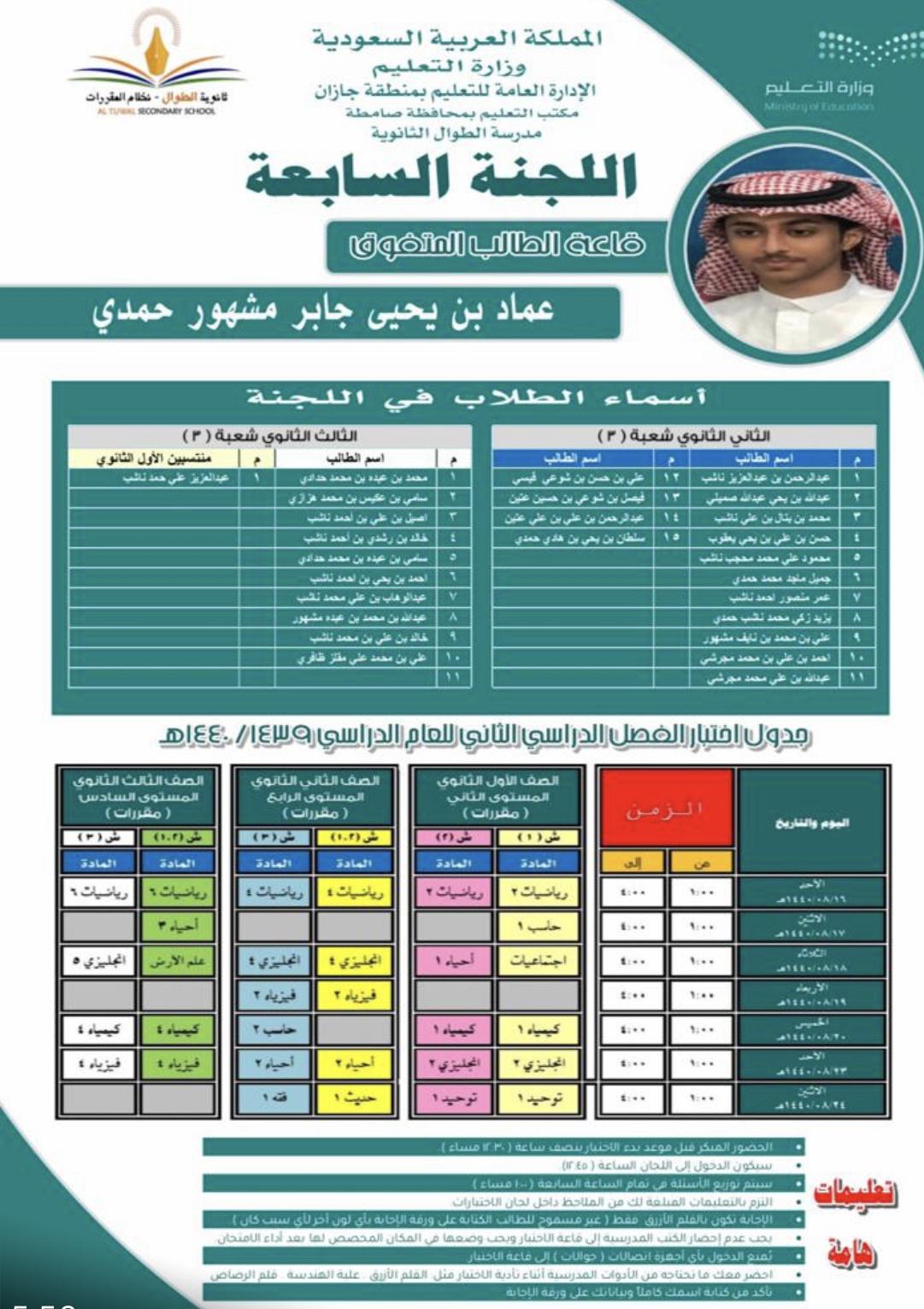 ثانوية الطوال تميز لجانها بأسماء طلابها المتفوقين