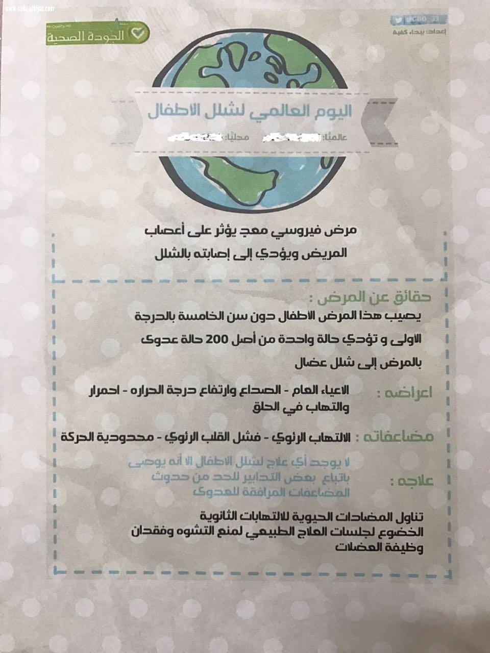 اليوم العالمي لشلل الأطفال بمدرسة الحقلة ب/م