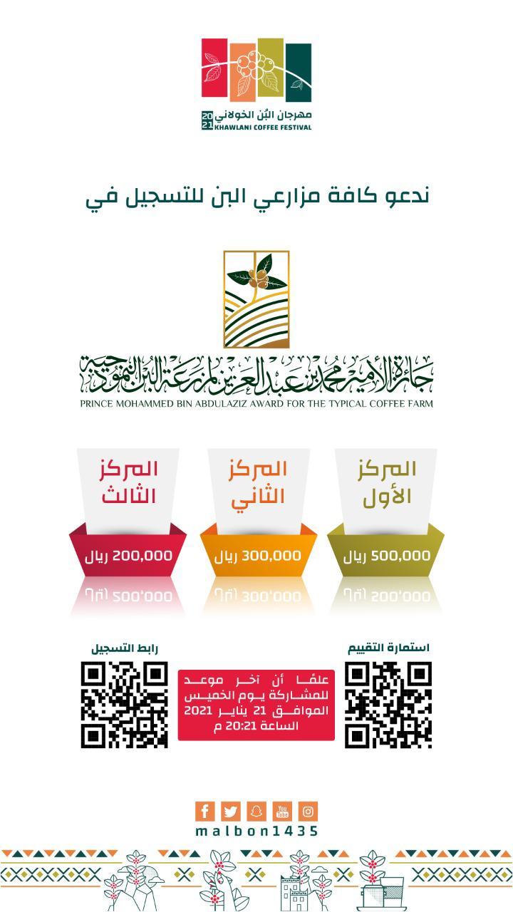 فتح باب المنافسة والترشح لجائزة الأمير محمد بن عبدالعزيز المليونية لمزرعة البن النموذجية في عامها الثاني 