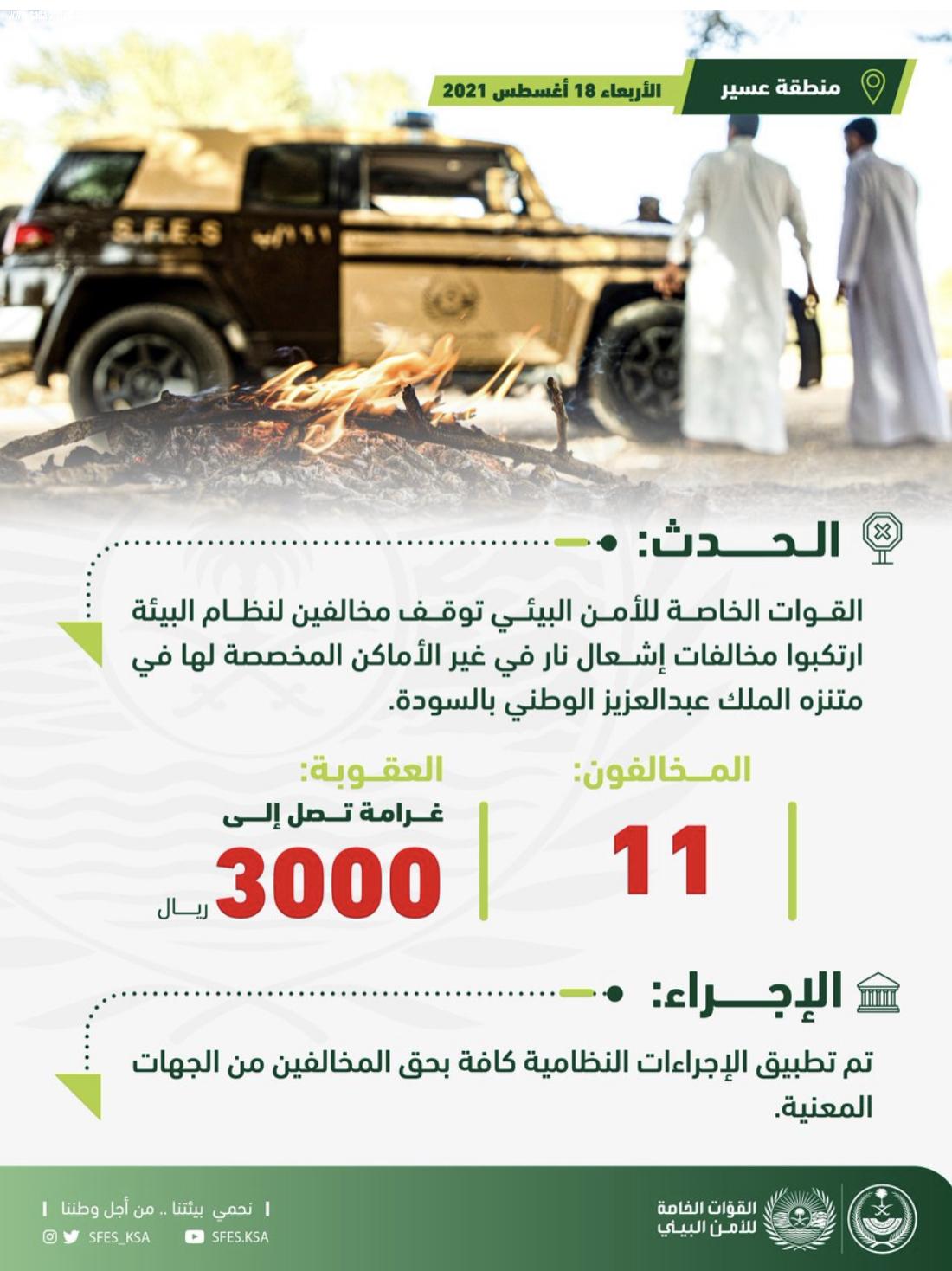 توقيف 11 مواطنًا أشعلوا النار بمتنزه الملك عبدالعزيز الوطني بالسودة