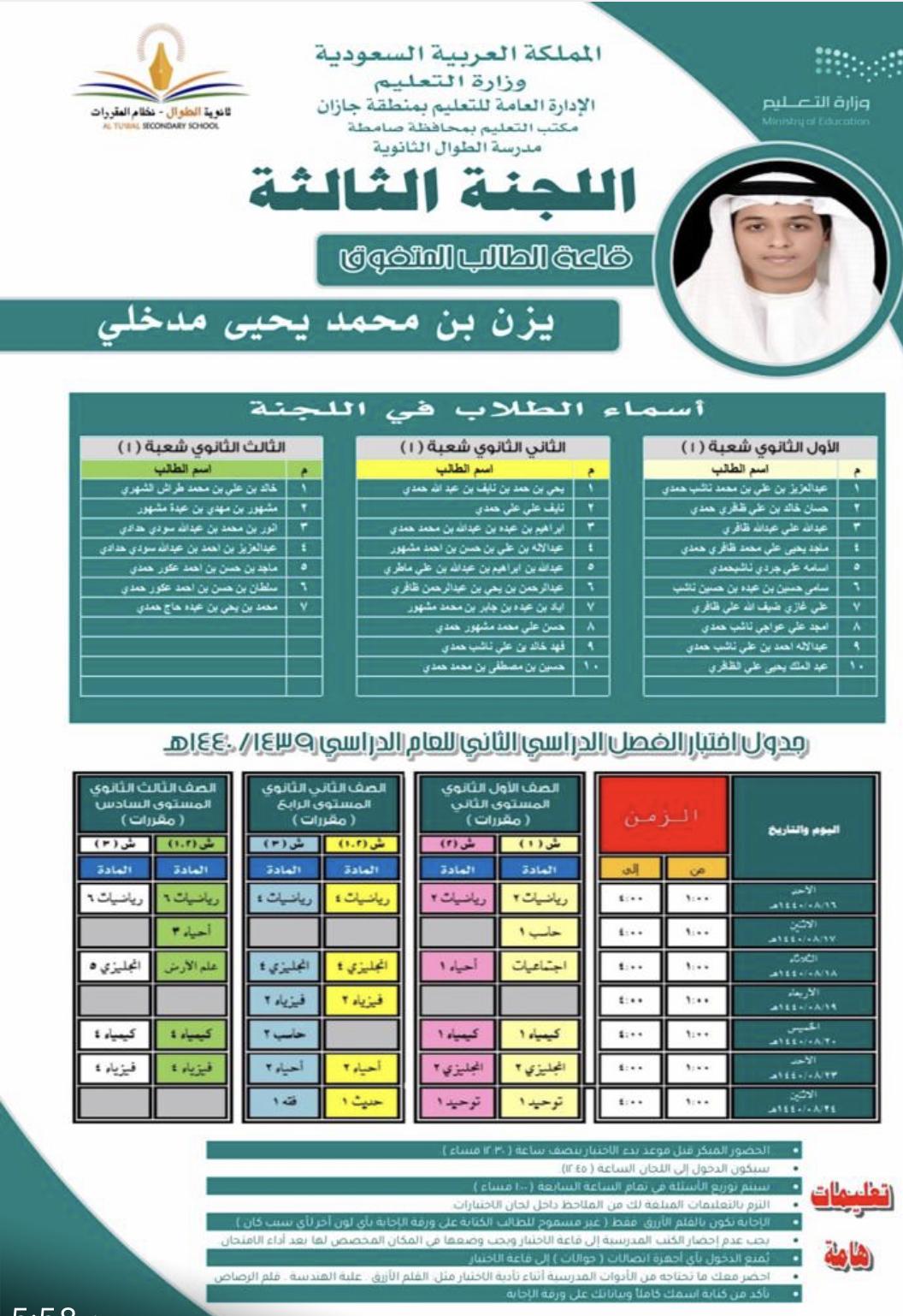 ثانوية الطوال تميز لجانها بأسماء طلابها المتفوقين