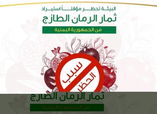البيئة تحظر مؤقتاً استيراد ثمار الرمان الطازج من الجمهورية اليمنية  