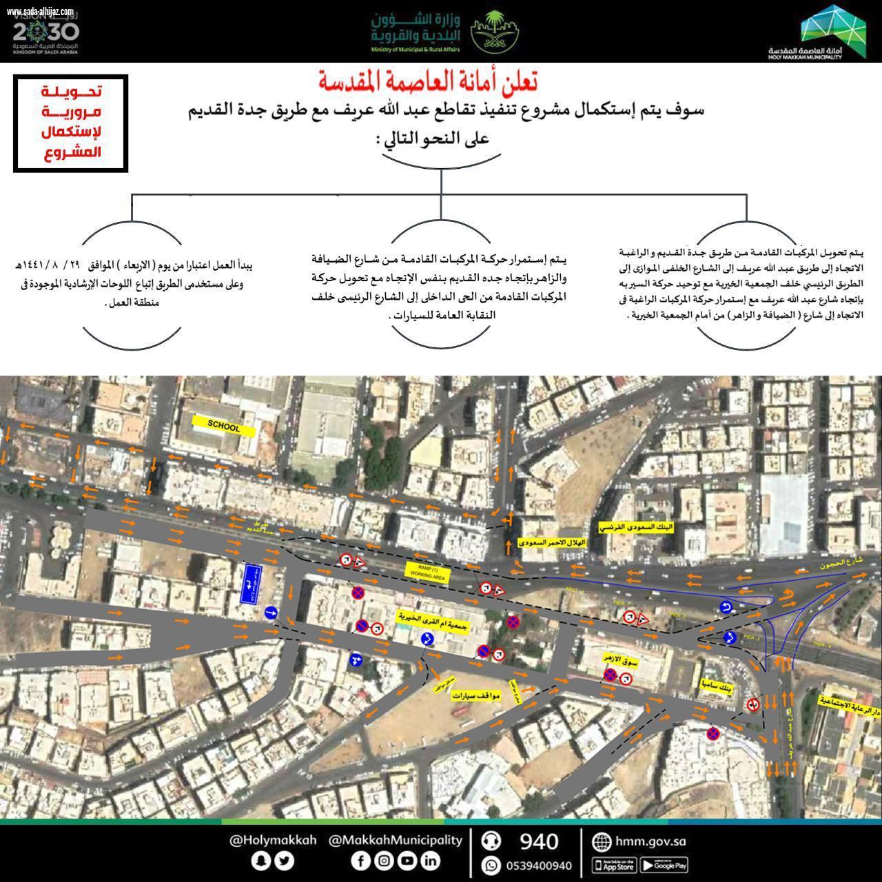 تحويل الحركة المرورية لشارع عبدالله عريف بمكة المكرمة